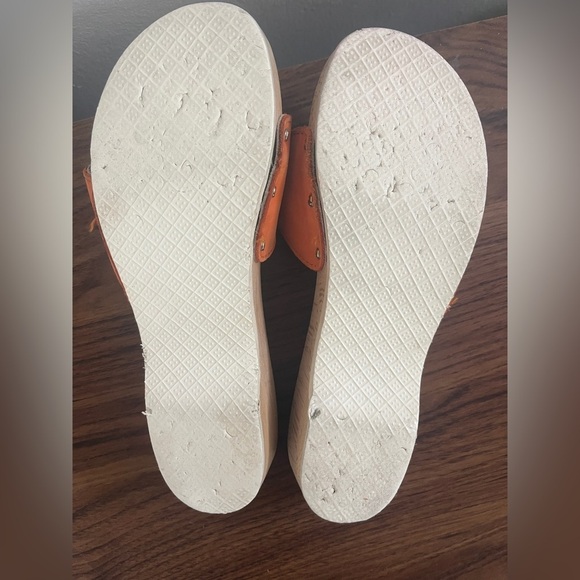 VTG Dr. Scholl’s The Original Wood Sole Sz 6 Orange Sandals Y2K Made in Italy - Picture 12 of 14